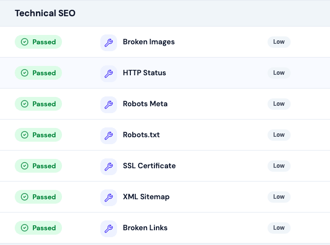 SEOHACK.AI technical SEO audit report showing crawlability, indexability, redirects and technical website issues